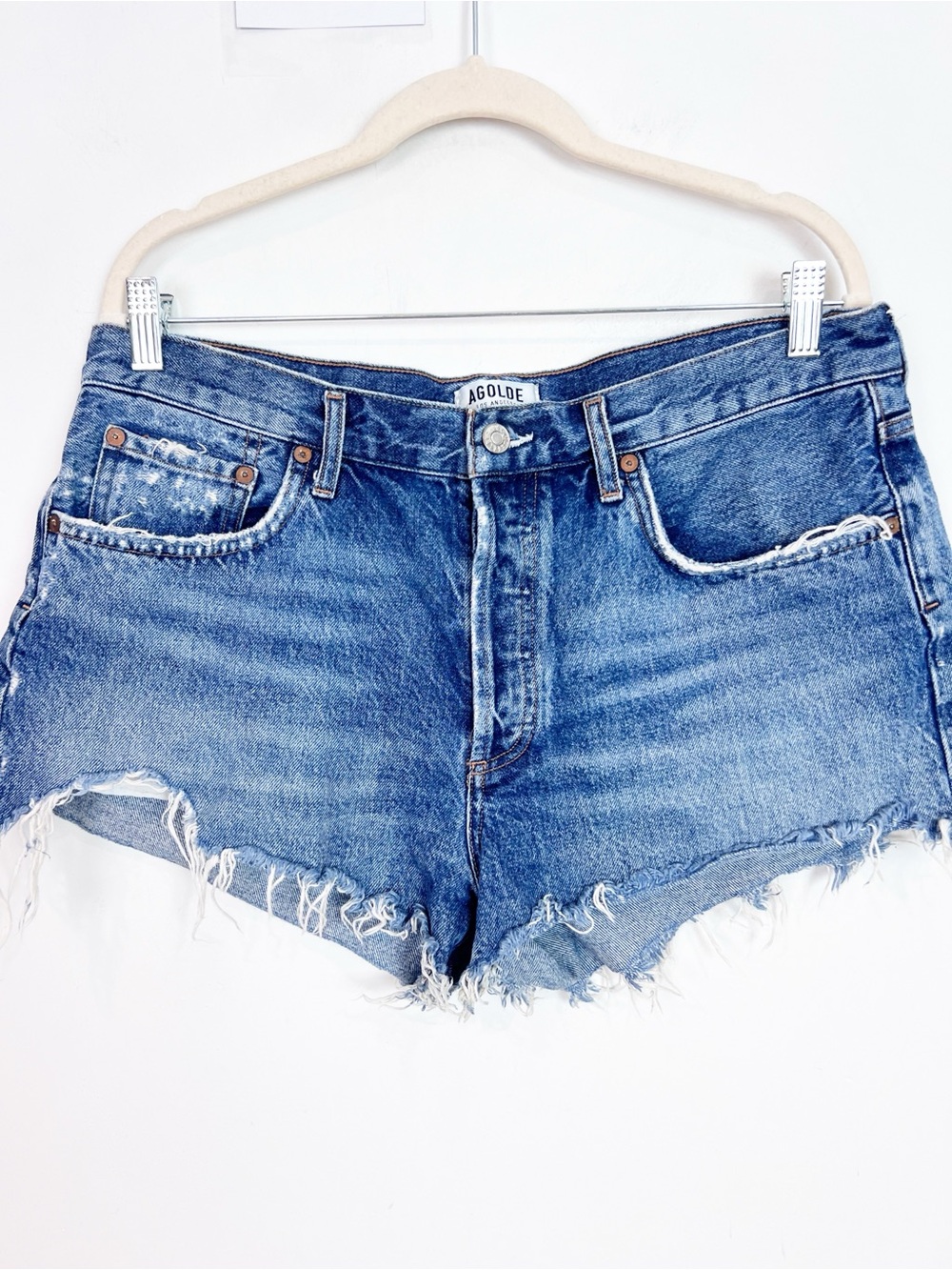AGOLDE BUTTON FLY CUT OFF DENIM JEAN SHORTS WOMENS SZ 32